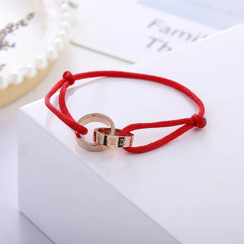 Roman Numerals Charm Double loop Stainless steel Bracelets For Women Lucky Red String Wish Bracelets Jewelry Gift Adjustable