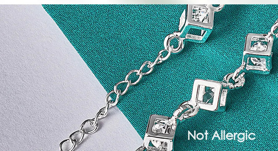 925 Sterling Silver Square Zircon Chain Bracelet For Women Wedding Engagement Party Fashion Jewelry