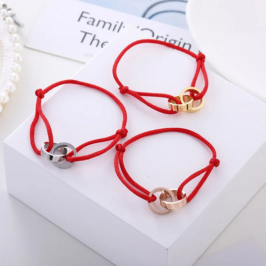 Roman Numerals Charm Double loop Stainless steel Bracelets For Women Lucky Red String Wish Bracelets Jewelry Gift Adjustable