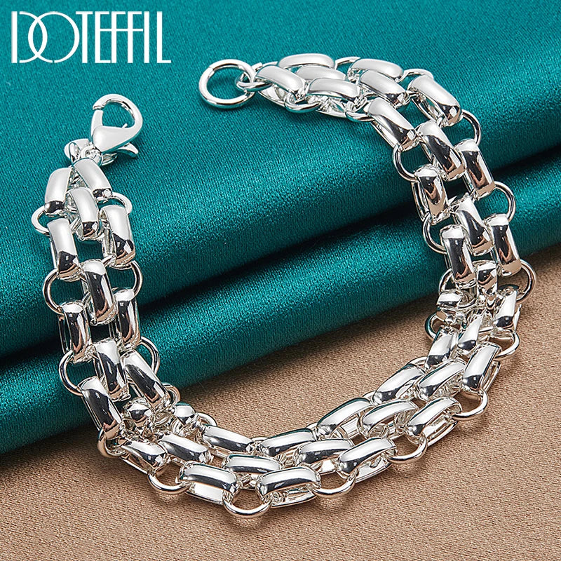 925 Sterling Silver 24K Gold Interlockings Circle Bracelet Chain For Women Fashion Charm Wedding Engagement Jewelry