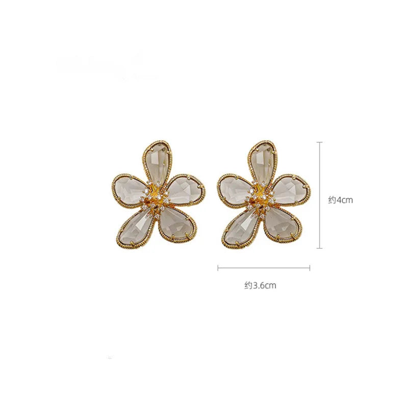 7 Colors Big Crystal Flower Ear Stud Earrings For Women Beautiful Statement Jewelry Fashion Accessories All Match