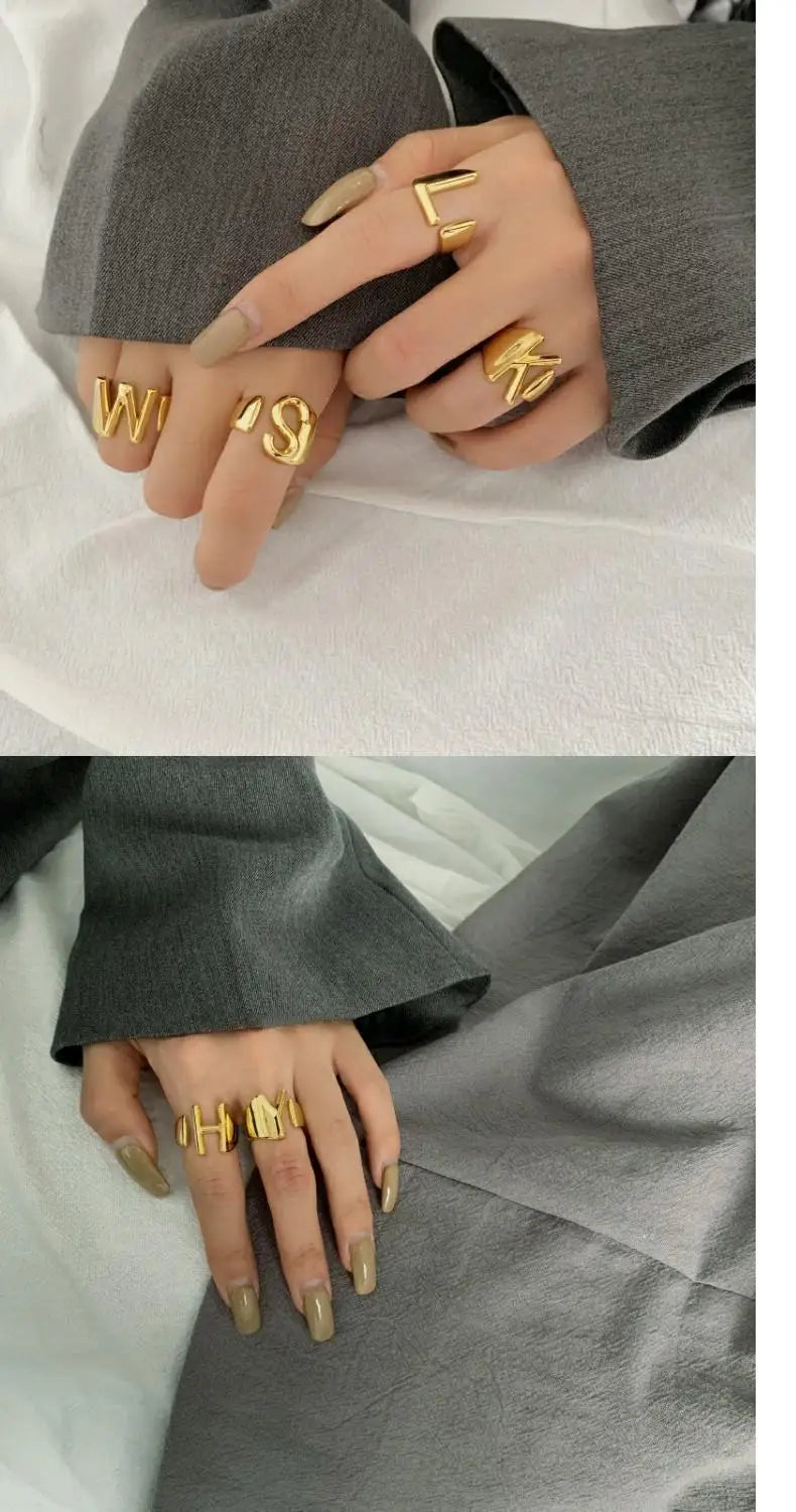 Neo Goth European and American Exaggerated Metal Letter Gold Color Rings For Woman Korean Fashion Jewelry Girl's Set Accessories