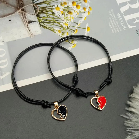 2 PCS/Lots Couple Bracelet Hollow Love Heart Best Friend Rope Bracelet Adjustable Fashion Men Women Hand Jewelry Wholesale