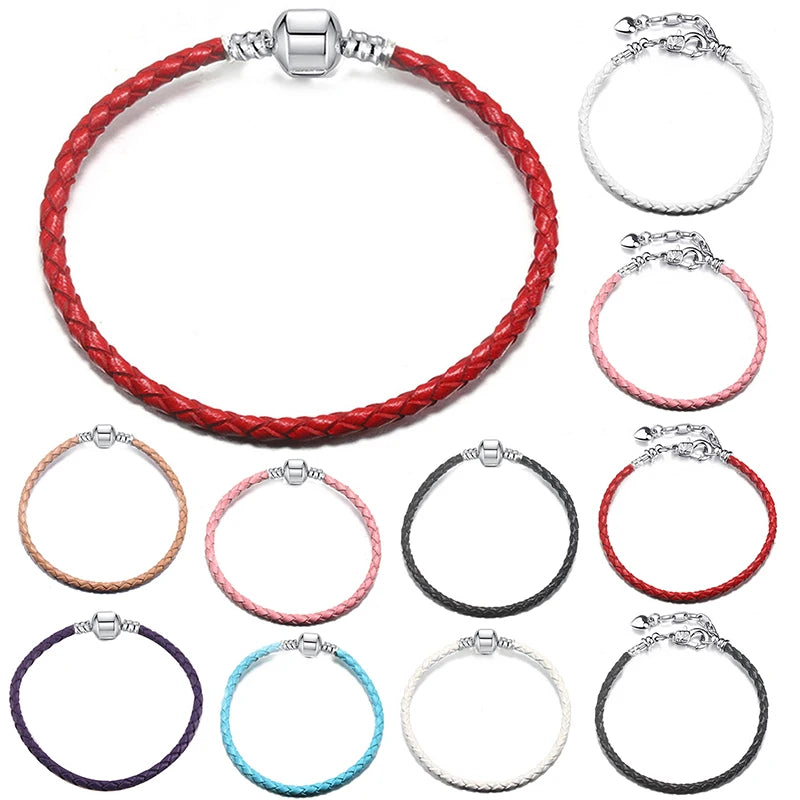 Winter Fit Original Pan Charms Bracelets Pulseiras Color Genuine Leather Bangles Basic Chain Luxury Brand Women Jewelry DIY