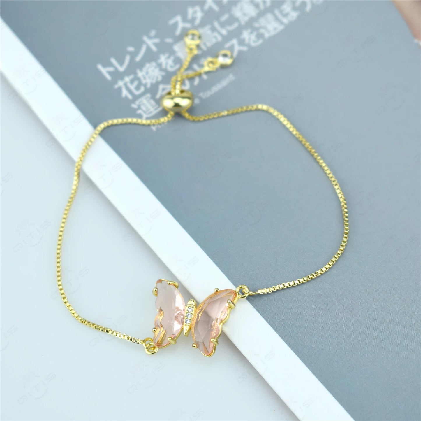 New Fashion Transparent Crystal Butterfly Zircon Bracelet Female Box Bracelet Copper Zircon Color Jewelry