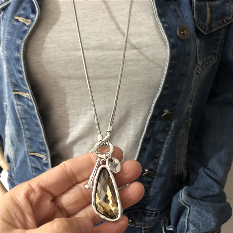 New Fashion Winter Sweater Chain 90cm Length Women Female Long Necklace Irregular Crystal Pendant Charms LOW0046AN