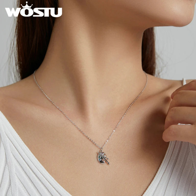 925 Sterling Silver Artistic Life Necklace Color Palette Zircon Long Chain Link Necklace For Women Fashion Jewelry