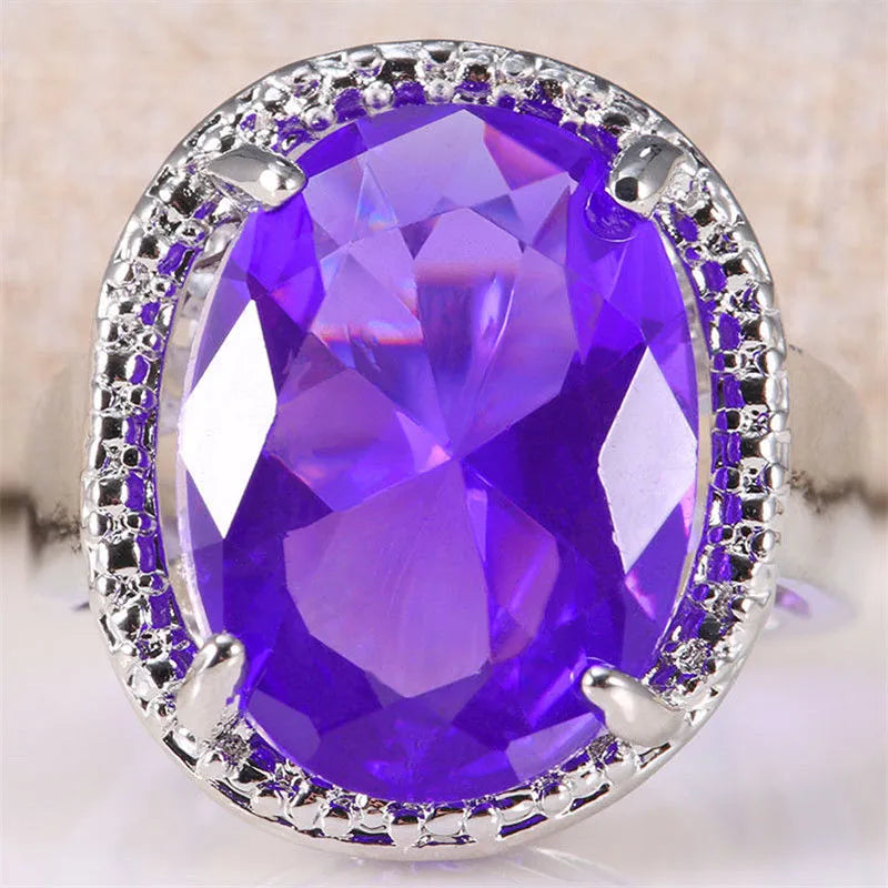 Cellacity Classic Silver 925 Jewelry Amethyst Silver Rings For Women With Oval Shaped Gemstones Engagement Female Gift Wholesale