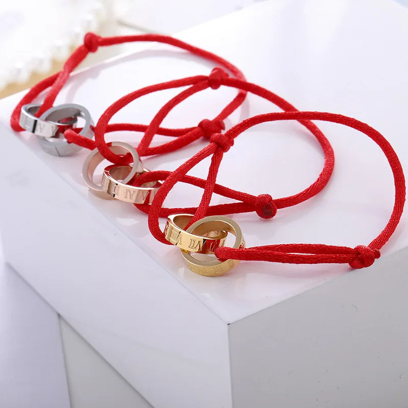 Roman Numerals Charm Double loop Stainless steel Bracelets For Women Lucky Red String Wish Bracelets Jewelry Gift Adjustable