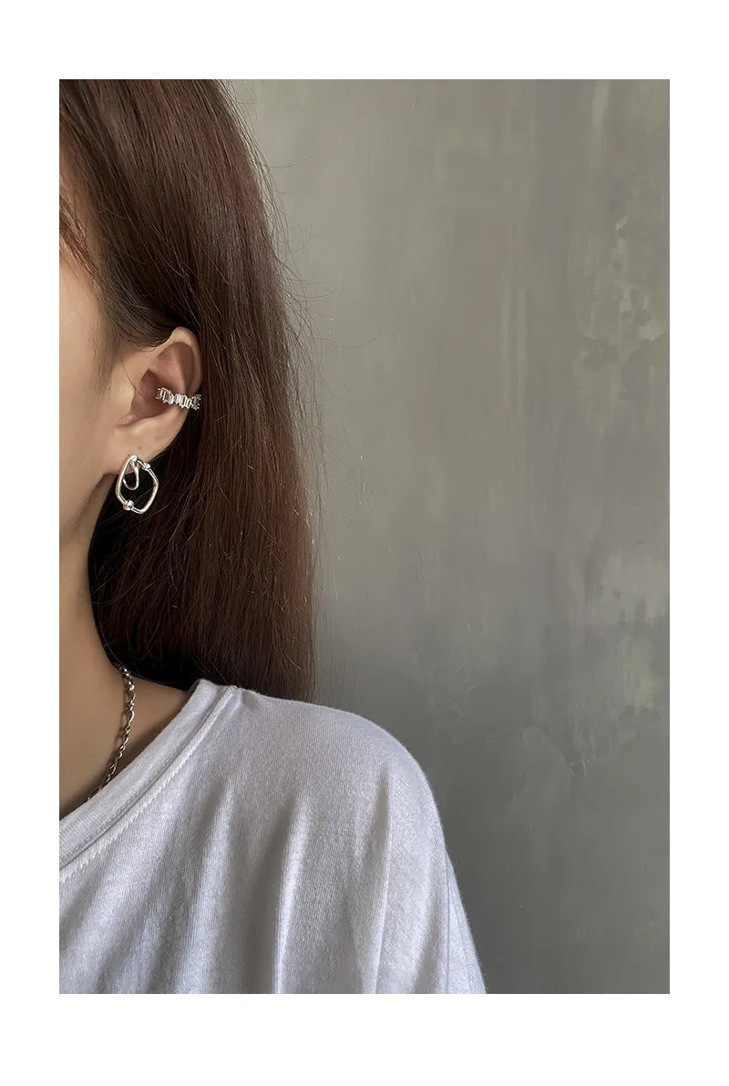 F.I.N.S 1pc Korean Fashion Design Sugar Cube Sterling Silver Ear Clip without Piercing Misplaced Shiny Zircon Catilage Earrings