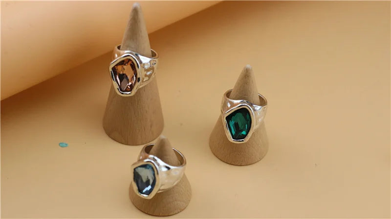 Trendy Vintage Retro Fashion Jewelry Irregular Crystal Wedding Engagement Finger Ring For Women Female Promise Love Gift