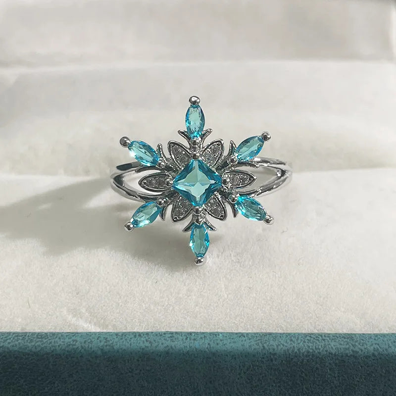 Cellacity Aquamarine Silver 925 Jewelry Ring for Charm Women Flower Snowflake Blue Gemstones Anniversary Wedding Rings Gifts