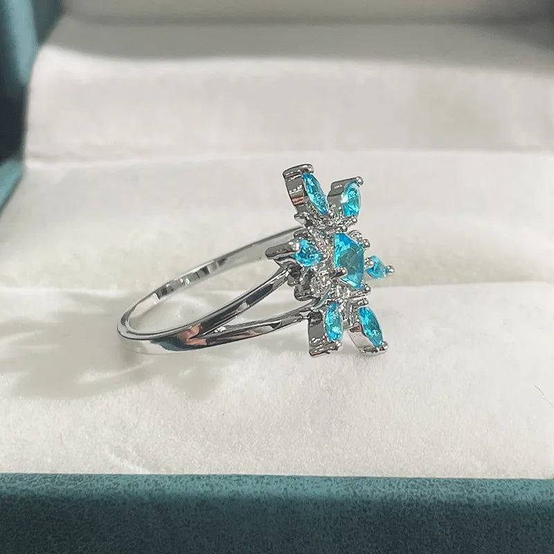 Cellacity Aquamarine Silver 925 Jewelry Ring for Charm Women Flower Snowflake Blue Gemstones Anniversary Wedding Rings Gifts