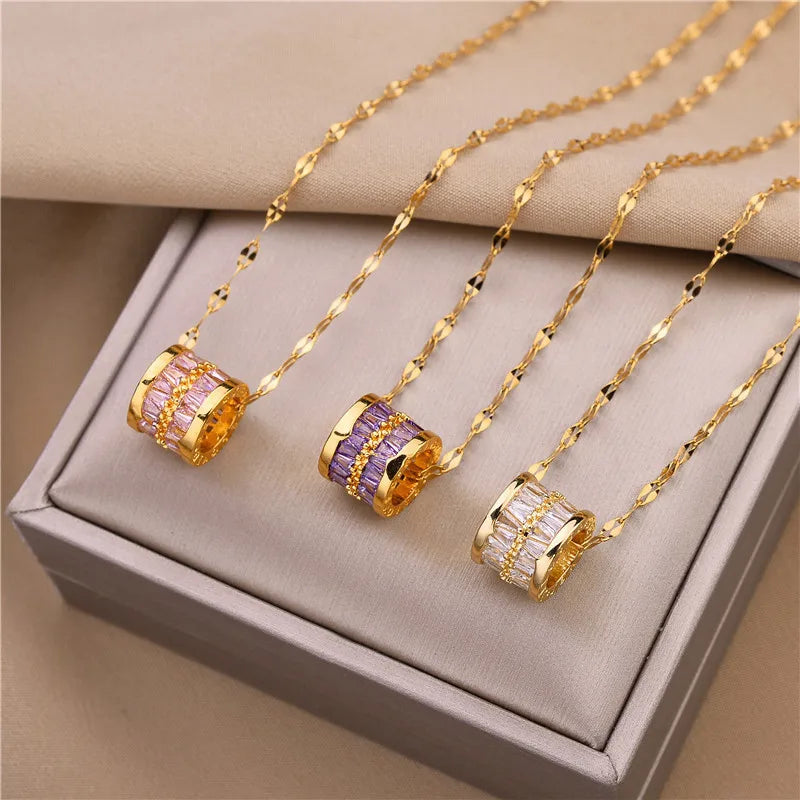 316L Stainless Steel 3 Color Round Pendant Necklace Minimalist Style Beautiful Woman Jewelry Accessories On Neck 2021