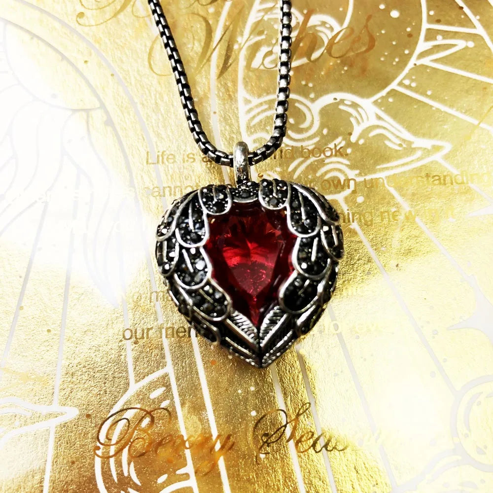 Pendant Necklace Red Winged Heart Brand Link Chain Fashion Jewelry Europe Style 925 Stering Silver Gift For Women