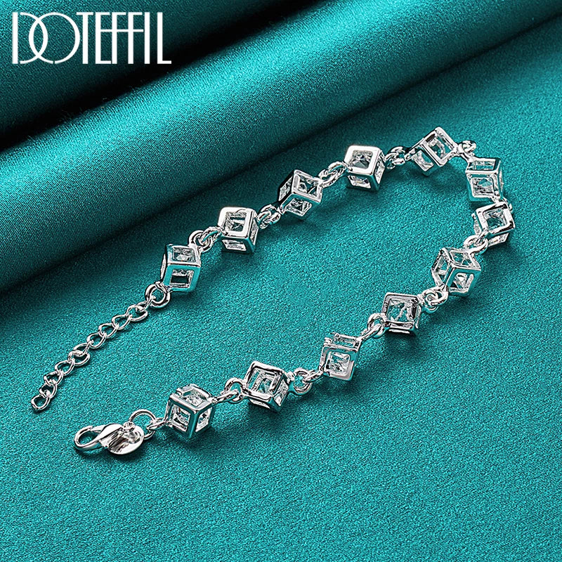 925 Sterling Silver Square Zircon Chain Bracelet For Women Wedding Engagement Party Fashion Jewelry