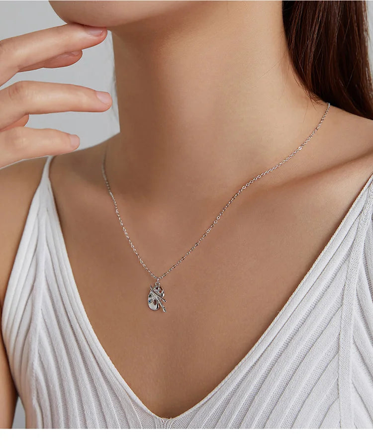 925 Sterling Silver Artistic Life Necklace Color Palette Zircon Long Chain Link Necklace For Women Fashion Jewelry