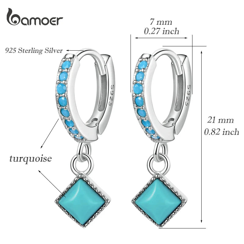 Vintage 925 Sterling Silver Ear Buckles Simple Tugquoise Pendant Drop Earrings for Women Fine Jewelry Beach Party Gift