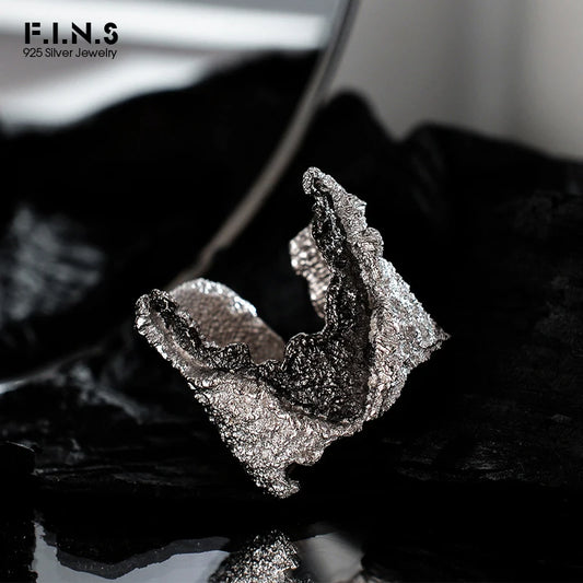 F.I.N.S Exaggerated S925 Sterling Silver Wrinkle Ring Retro Old Open Contrast Color Index Finger Ring Solid Silver 925 Jewelry