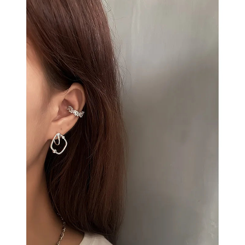 F.I.N.S 1pc Korean Fashion Design Sugar Cube Sterling Silver Ear Clip without Piercing Misplaced Shiny Zircon Catilage Earrings