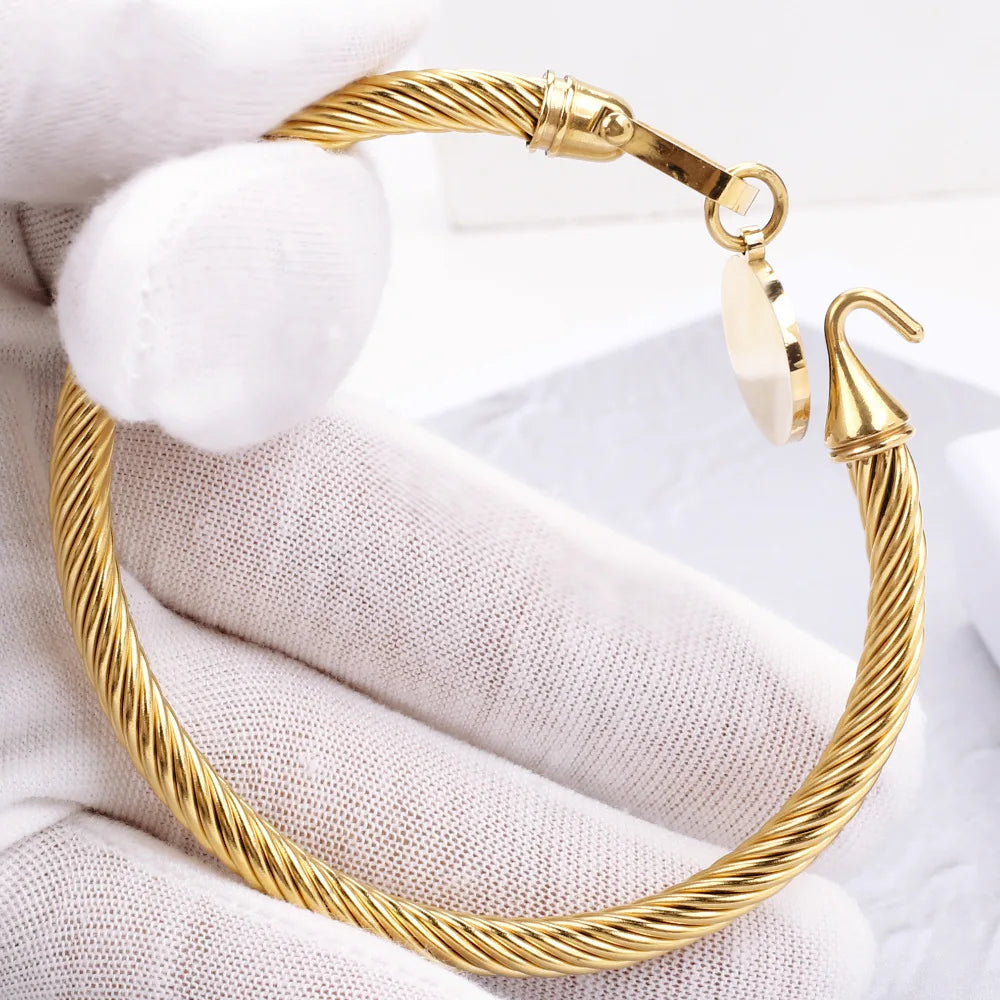 Steel Wire Rope Horseshoe Buckle  Bracelet Titanium Cable Elastic Twisted Wire Hook Bangle Roman Number Bague