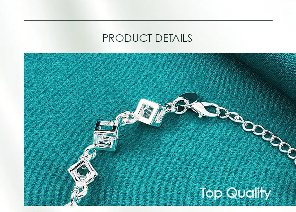 925 Sterling Silver Square Zircon Chain Bracelet For Women Wedding Engagement Party Fashion Jewelry