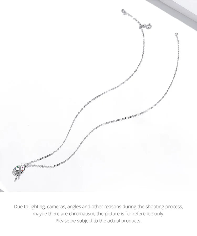 925 Sterling Silver Artistic Life Necklace Color Palette Zircon Long Chain Link Necklace For Women Fashion Jewelry