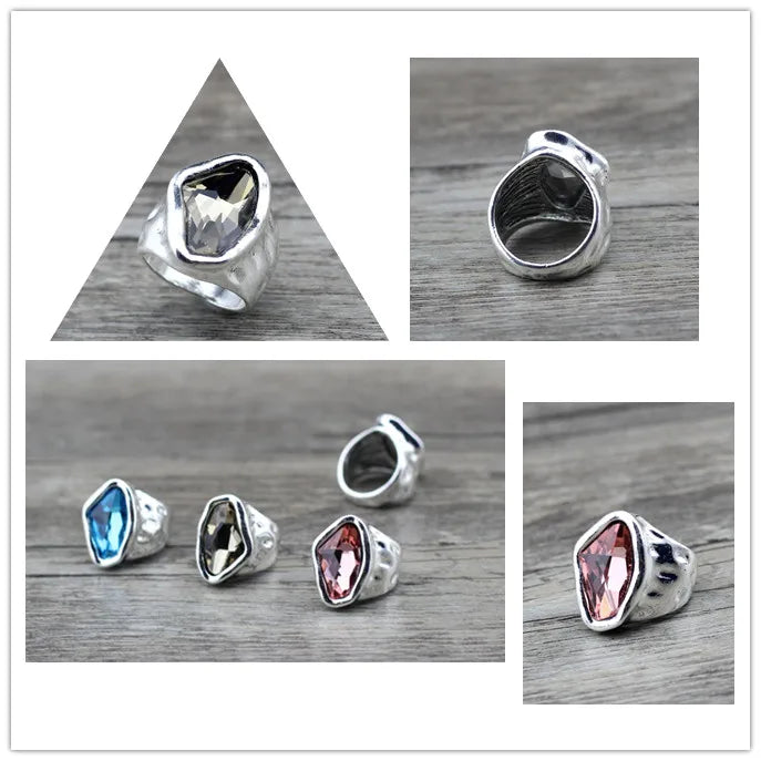 Original Design Fashion Jewelry  Vintage Irregular Crystal Couples Love Rings For Women Valentine's Day Gift  LOW0042AR