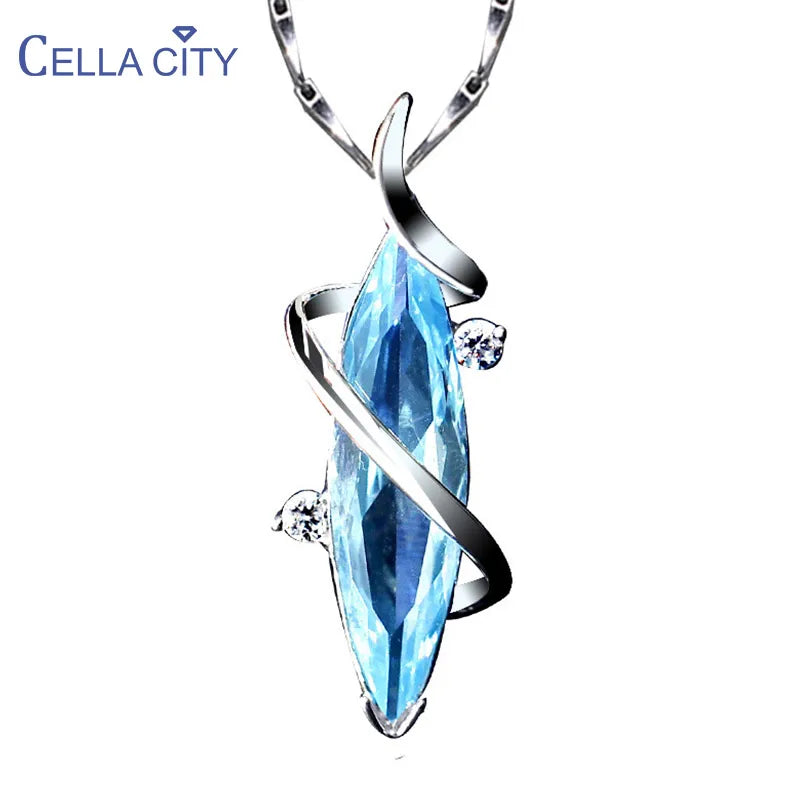 Cellacity Silver 925 Necklace for Women Aquamarine Pendant Fine Jewelry with Gemstones Female Water Drop Shaped Neck Ornaments