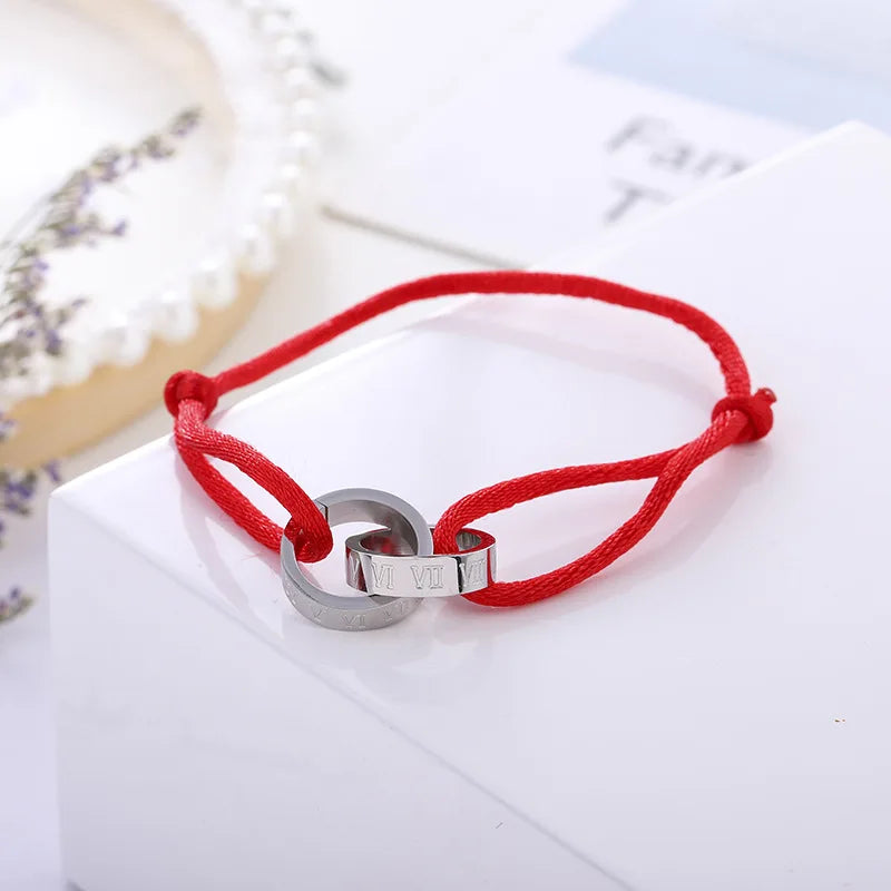 Roman Numerals Charm Double loop Stainless steel Bracelets For Women Lucky Red String Wish Bracelets Jewelry Gift Adjustable