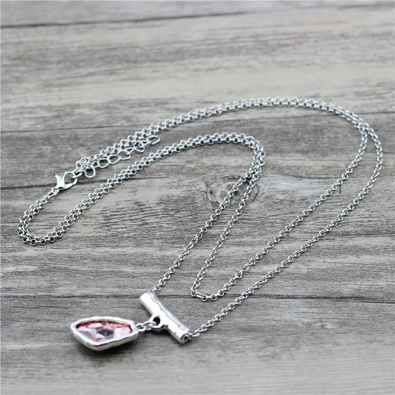 Fashion Jewelry Antique Silver Multilayer Chain Irregular Crystal Pendant Choker Necklace For Women Femme