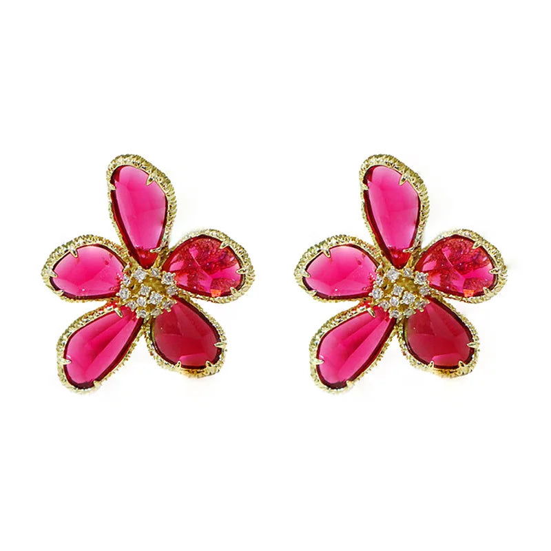 7 Colors Big Crystal Flower Ear Stud Earrings For Women Beautiful Statement Jewelry Fashion Accessories All Match