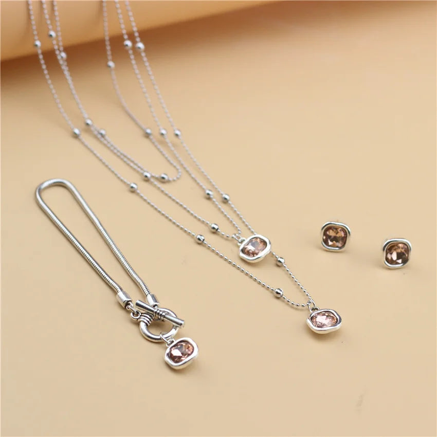 Fashion Bijoux Femme Woman Crystal Jewelry Accessories Set Necklace&Earring&Bracelet Valentine Day Funny Gift