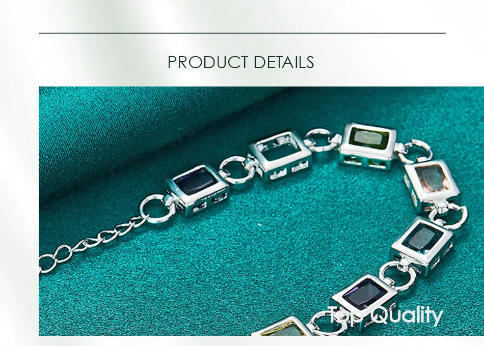 925 Sterling Silver Square inlaid With Multi-color Zircon Bracelet Chain For Woman Engagement Party Wedding Jewelry