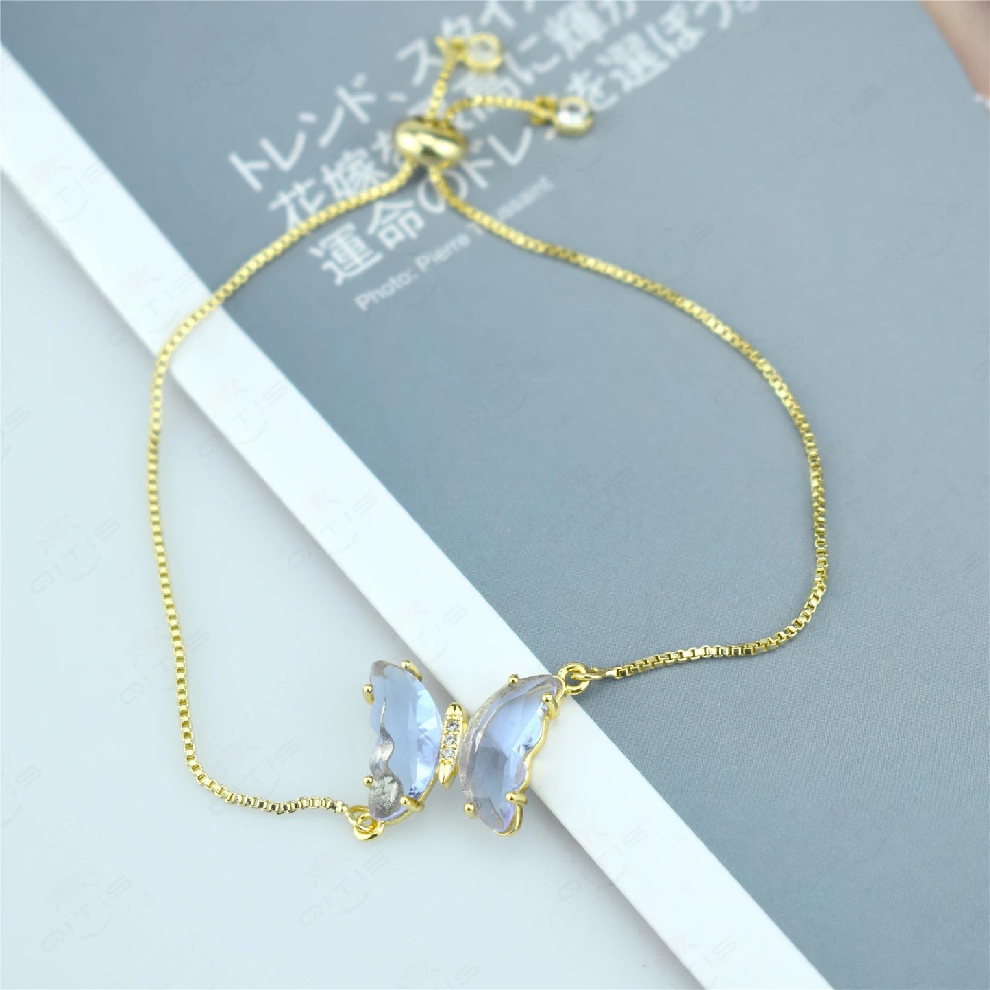 New Fashion Transparent Crystal Butterfly Zircon Bracelet Female Box Bracelet Copper Zircon Color Jewelry