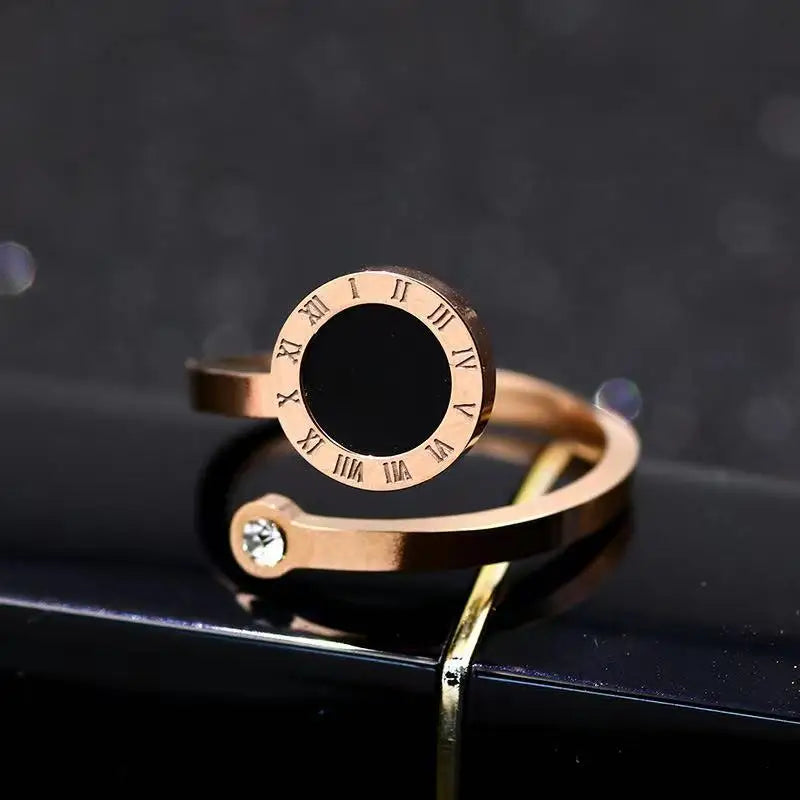 new classic black disc Roman numeral stainless steel open rings Gothic girls fashion jewelry party luxury rings For Woman