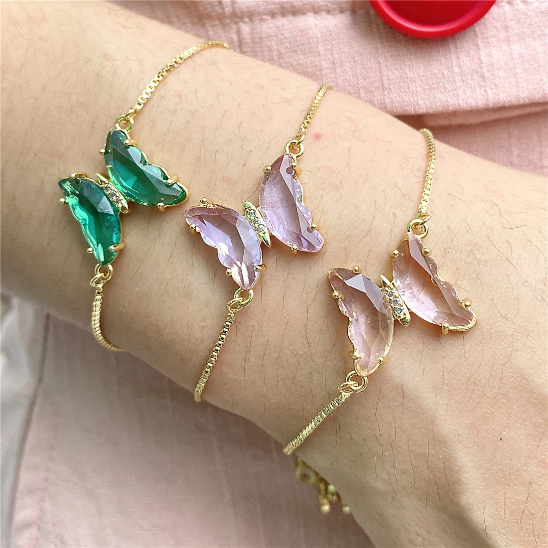 New Fashion Transparent Crystal Butterfly Zircon Bracelet Female Box Bracelet Copper Zircon Color Jewelry