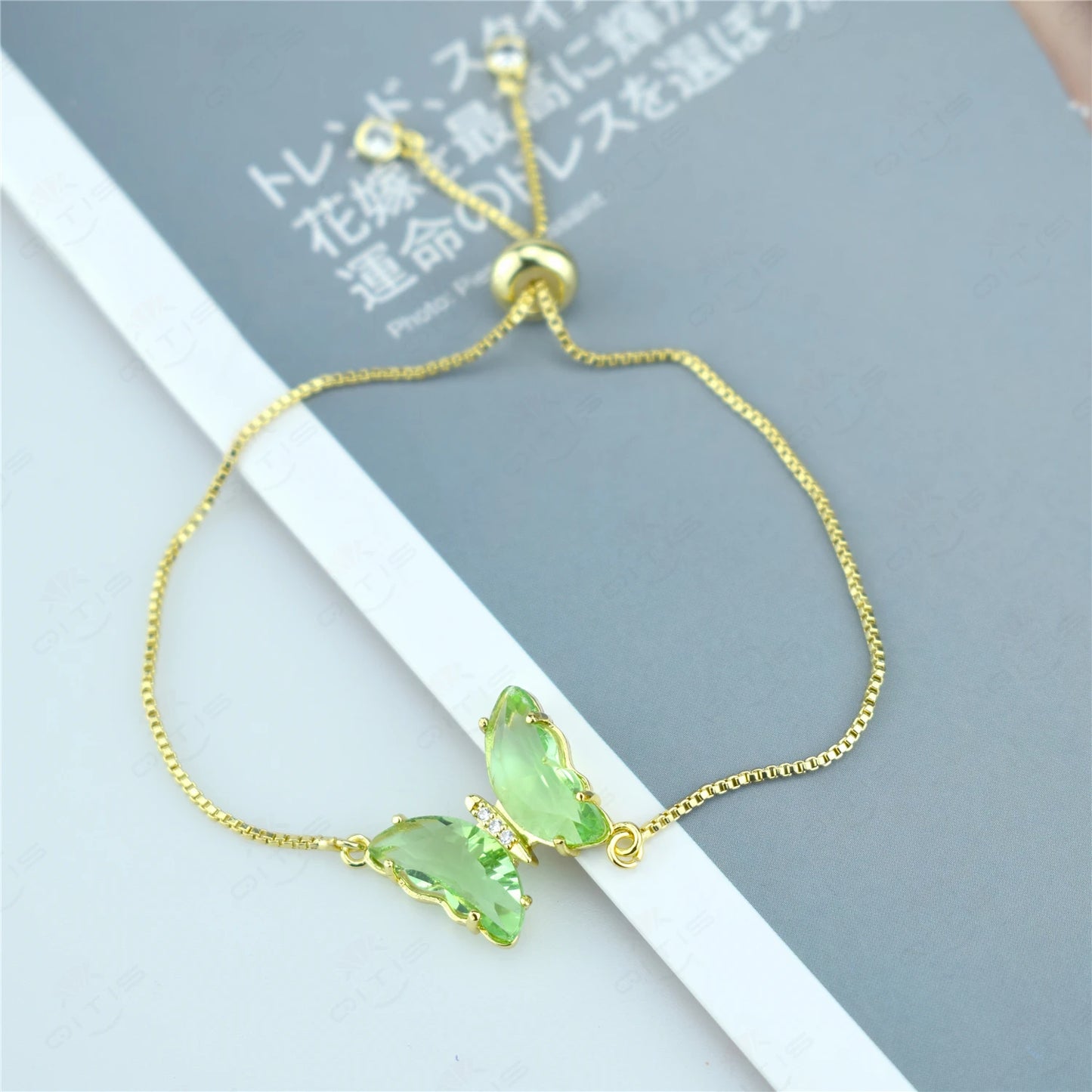 New Fashion Transparent Crystal Butterfly Zircon Bracelet Female Box Bracelet Copper Zircon Color Jewelry