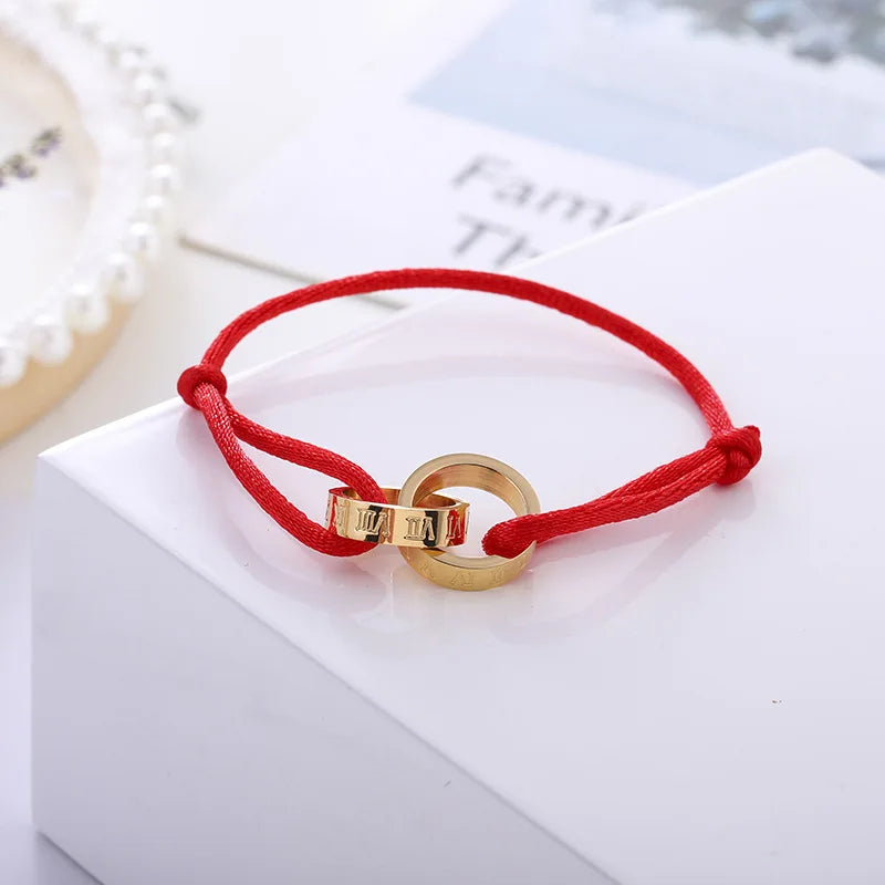 Roman Numerals Charm Double loop Stainless steel Bracelets For Women Lucky Red String Wish Bracelets Jewelry Gift Adjustable