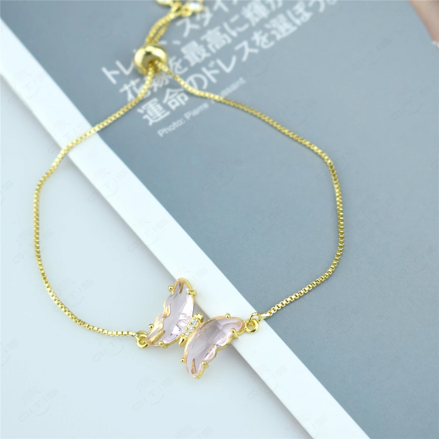 New Fashion Transparent Crystal Butterfly Zircon Bracelet Female Box Bracelet Copper Zircon Color Jewelry