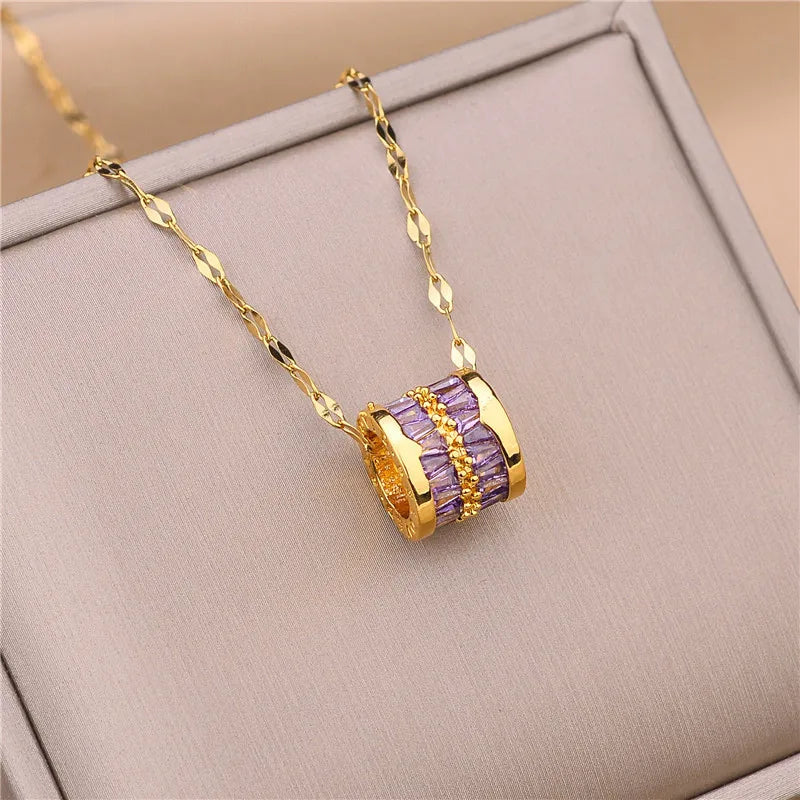 316L Stainless Steel 3 Color Round Pendant Necklace Minimalist Style Beautiful Woman Jewelry Accessories On Neck 2021