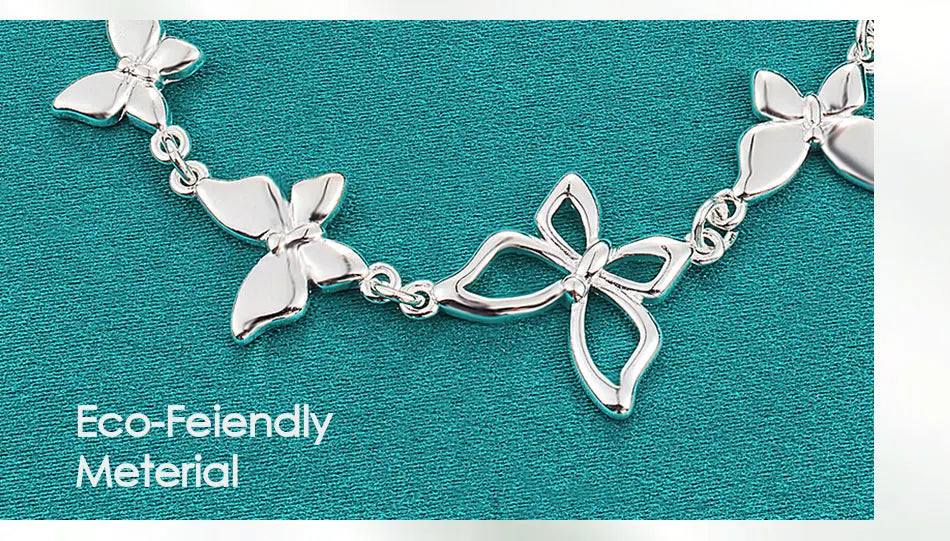 925 Sterling Silver Five Butterfly Chain Bracelet For Woman Fashion Charm Wedding Party Engagement Jewelry