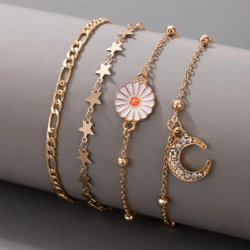 Bohemian Colorful Turkish Eyes Anklets for Women Butterfly Flower Zircon Shell Cat Ankle Bracelet Summer Beach Foot Leg Jewelry