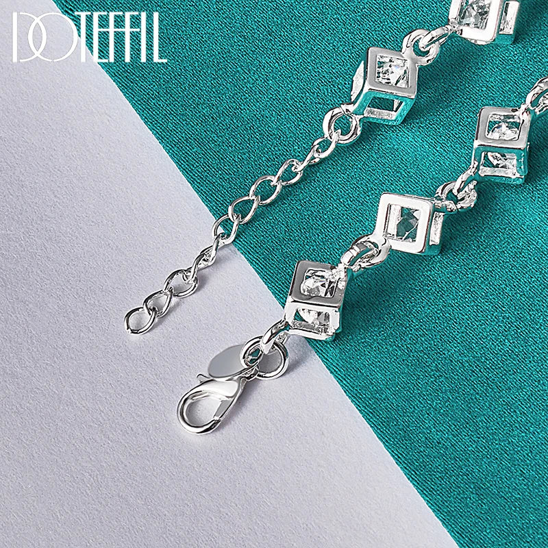 925 Sterling Silver Square Zircon Chain Bracelet For Women Wedding Engagement Party Fashion Jewelry