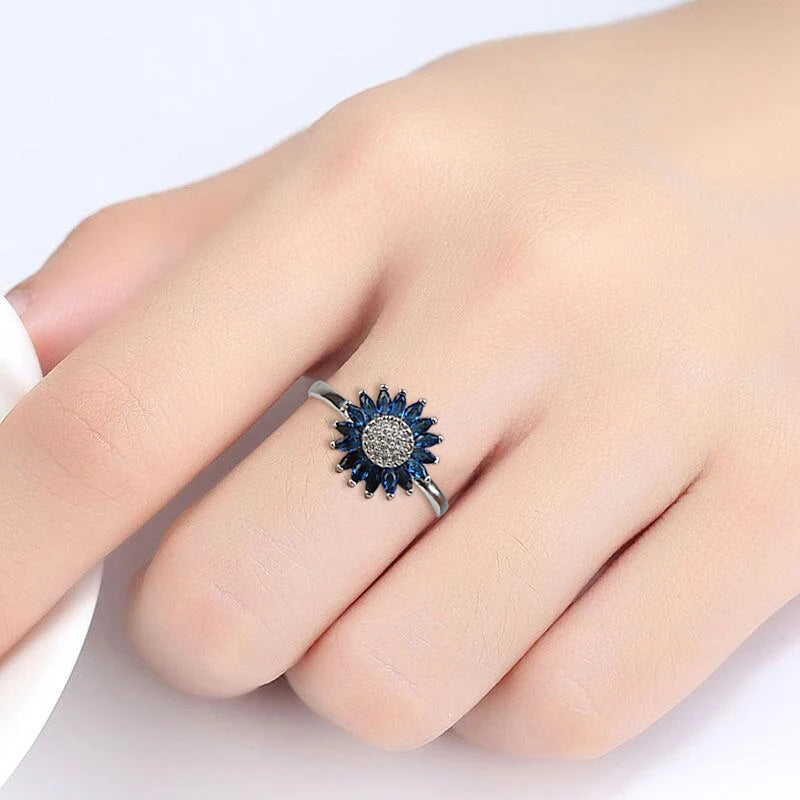 Cellacity Trendy Silver 925 Ring for Women Gemstones Fine Jewelry Sunflower Sapphire Zircon Blue Female Dating Ring Korean Style