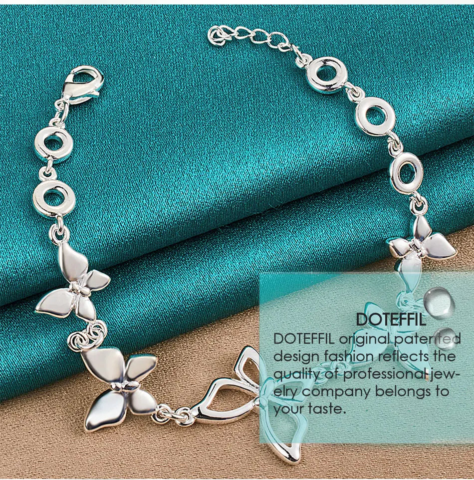 925 Sterling Silver Five Butterfly Chain Bracelet For Woman Fashion Charm Wedding Party Engagement Jewelry