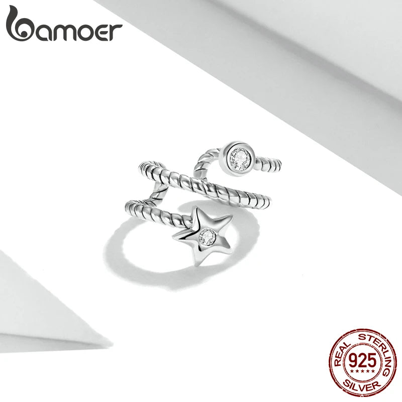 bamoer 1 PC 925 Sterling Silver Star Ear Clip Ear Cuff Zircon Clip On Earrings Without Piercing Earrings Fashion Jewelry SCE1135