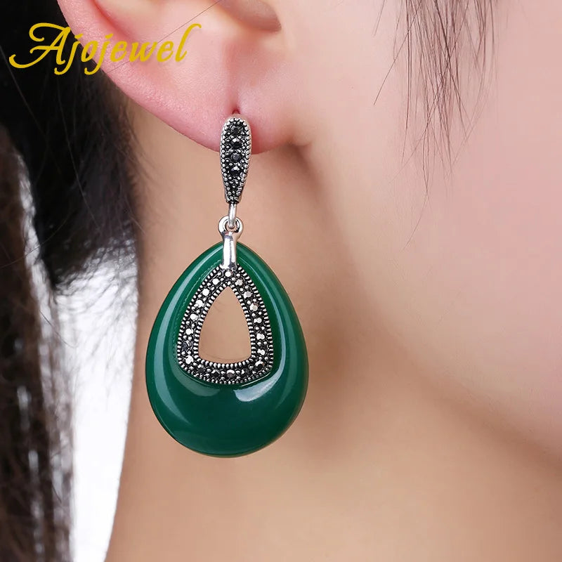 Red Black Green Water Drop Jewelry Sets Antique Earrings And Necklace Evening Dress Accessories High Quality