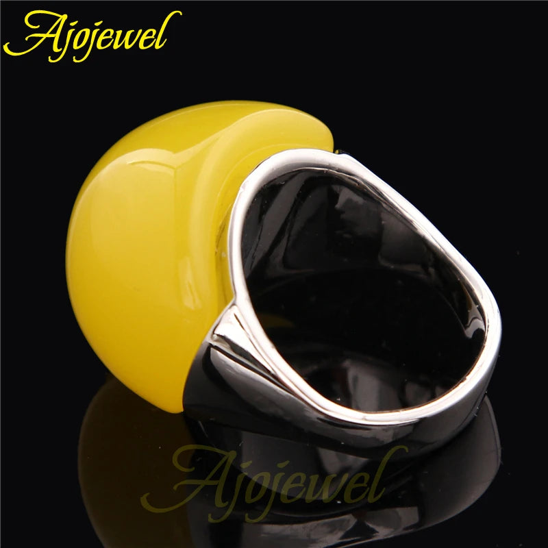 Big Yellow Semi-Precious Stone Rings For Women Brand Fashion Meus Pedidos Jewelry