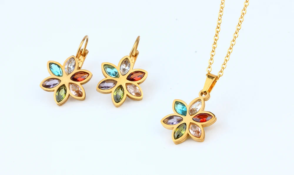 Stainless Steel Wedding Jewelry Sets For Women Necklace Earrings Set Summer Fashion jewellery Accessories